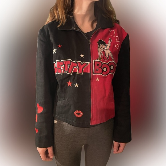 Betty Boop Kids Jean Jacket - Vibrant Red and Black - Picture 1 of 5